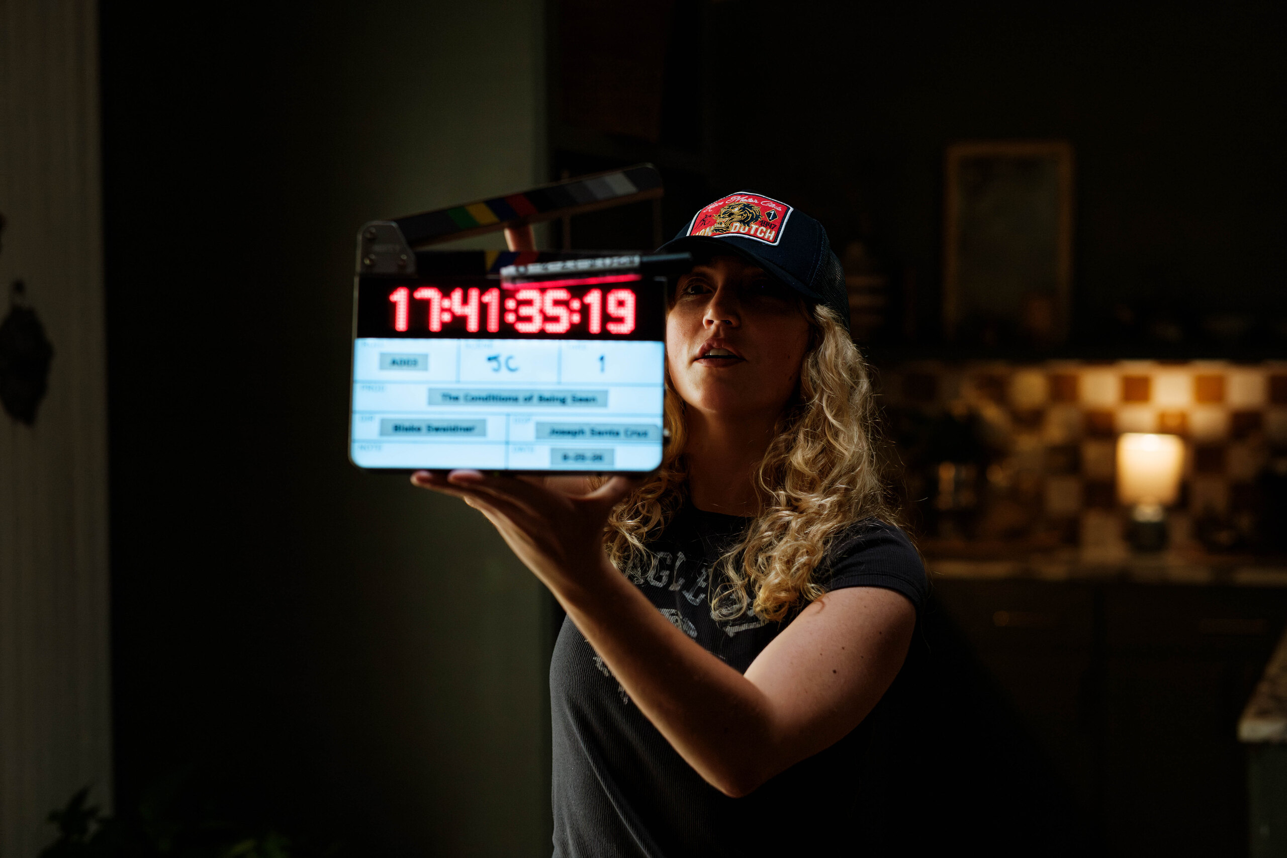 The slate goes in before a take, timecode running.